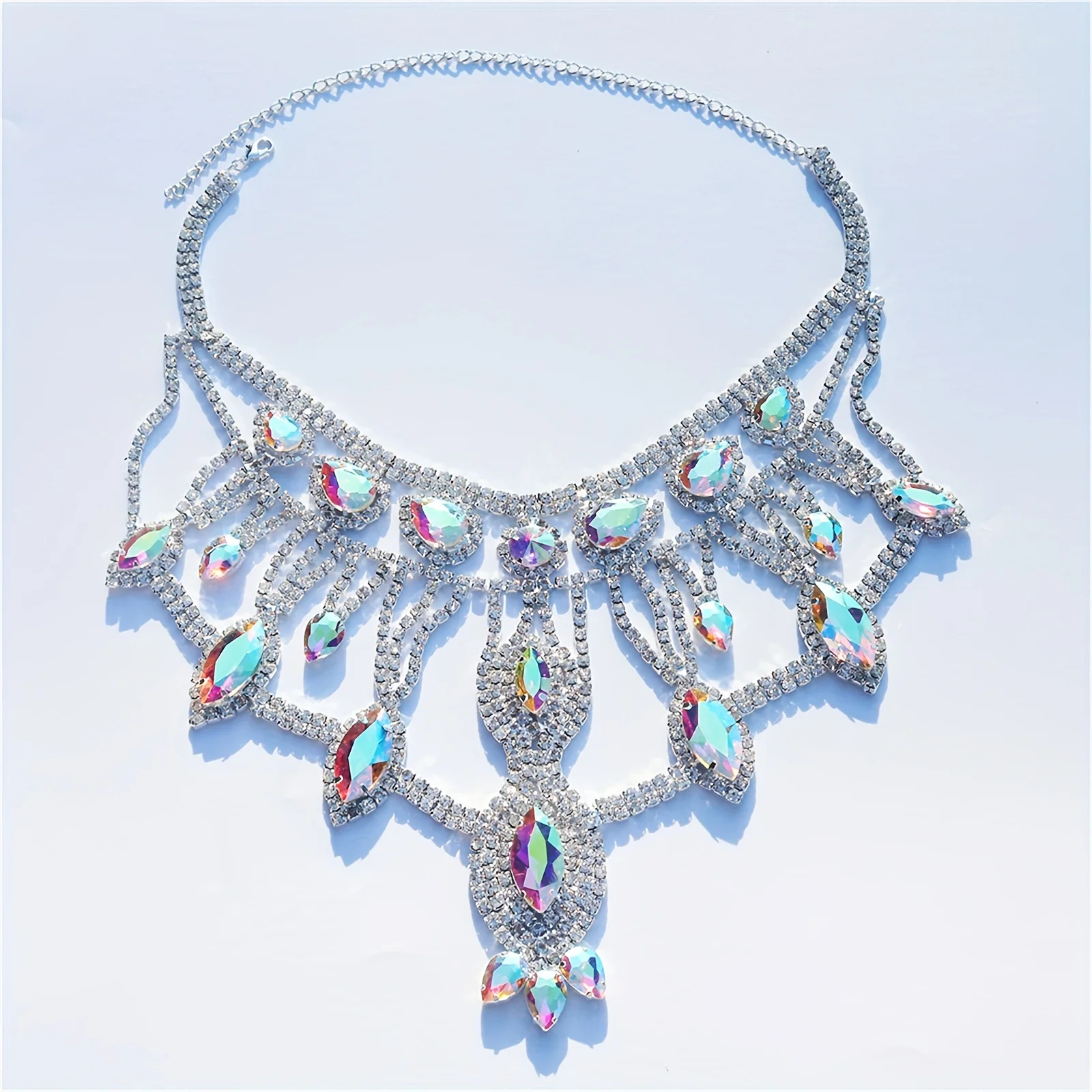 Large Crystal Pendant Necklace - Grand collier pendentif en cristal ab exag r pour femme luxe brillant patients f te de - Tenue de festival