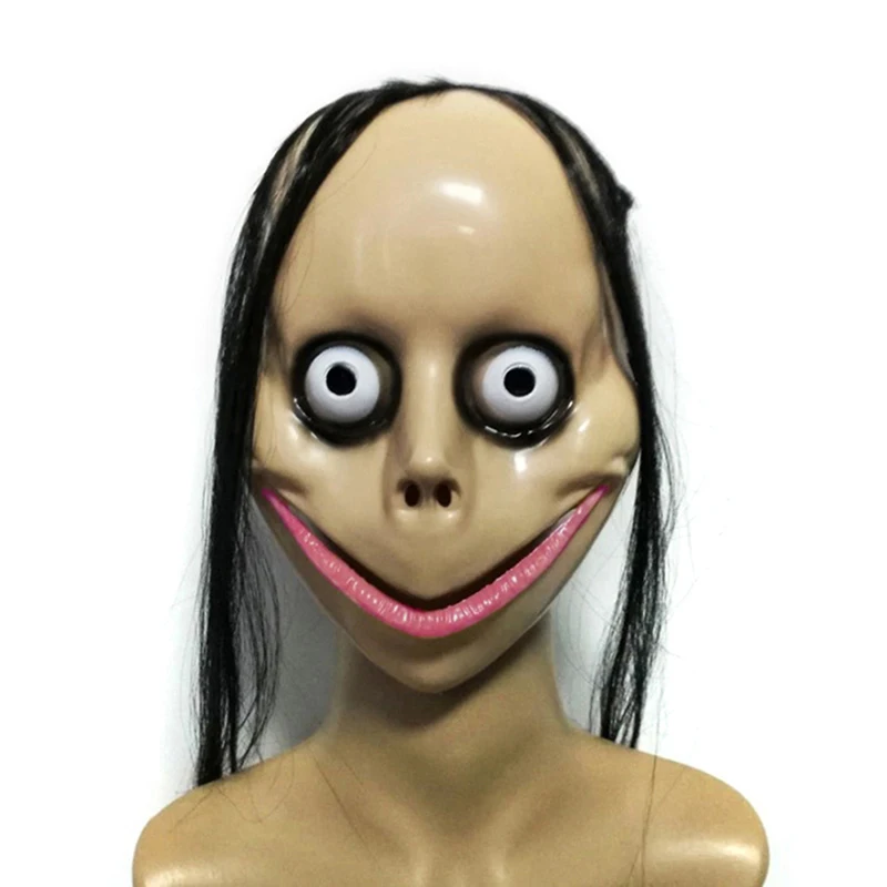 Horror Mask with Long Hair “Momo” - Masque d horreur d halloween avec cheveux longs masque de bouche en forme de v fant - Tenue de festival
