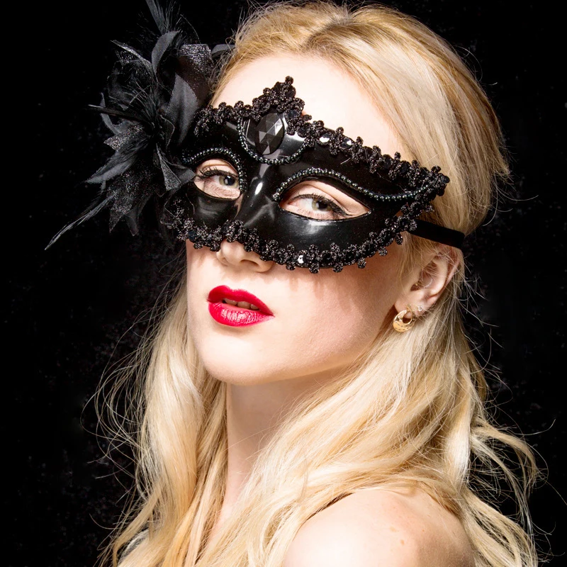 Venetian Mask with Feather - Masque v nitien en diamant pour f te de danse fleur de plume costume de performance - Tenue de festival