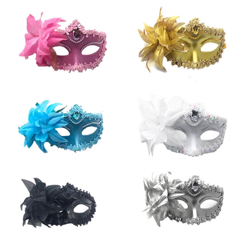 Venetian Mask with Feather - Masque v nitien en diamant pour f te de danse fleur de plume costume de performance - Tenue de festival