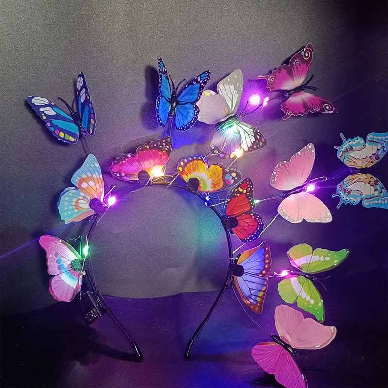 Serre-tête papillon lumineux à LED - Kf s fd a ece cecac b da bd c d fascinateur papillon lumineux led bande de sauna boh me cerceaux de bande de cheveux pi ce - Ropa de festival