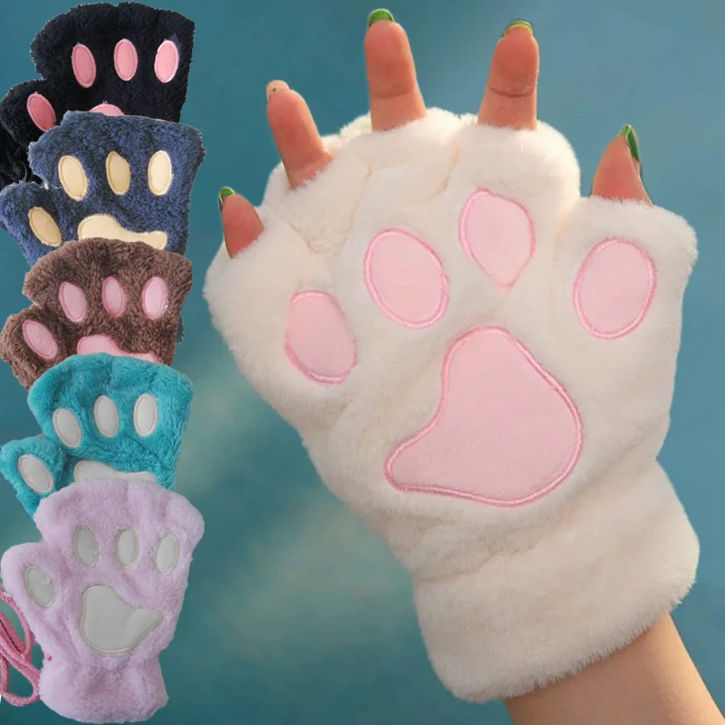 Gants de patte de griffe de chat - Kf s cbabe a a f ad c bed gants de patte de griffe de chat de dessin anim pour femmes mitaines en peluche chaud - Tenue de festival