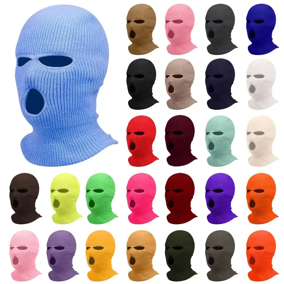 Cagoule - Kf s f f e b a ca a b c u masque facial tricot en laine trois trous pour hommes capuche chaude charpe de sport chapeau de - Ropa de festival
