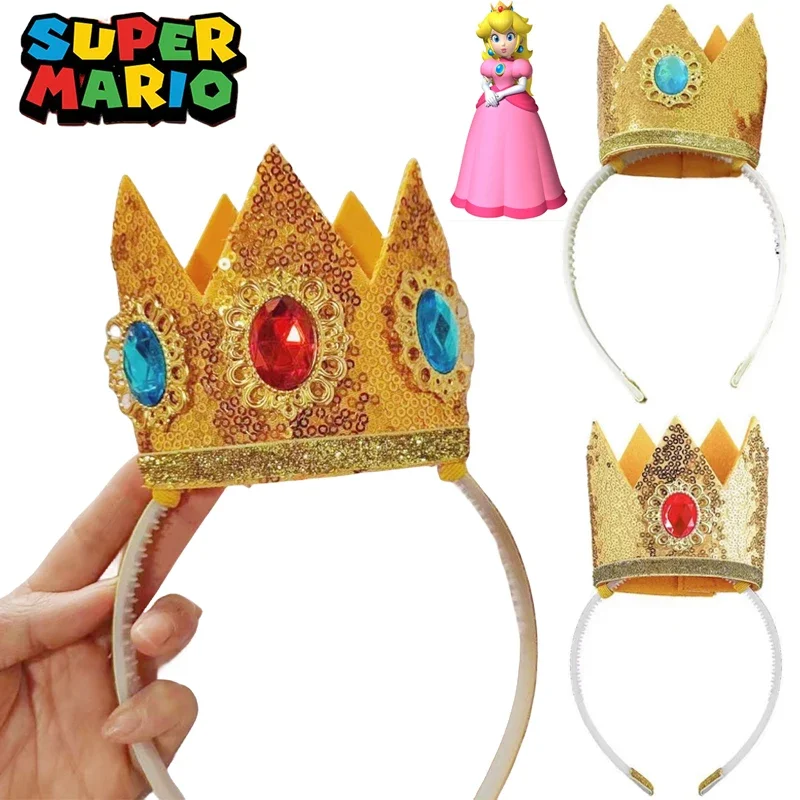 Princess Peach Crown Headband - Kf s bcc fe ca bc cd f bandeaux de cheveux super mario princess peach pour filles couronne scintillante bandeau princesse cosplay de f - Tenue de festival