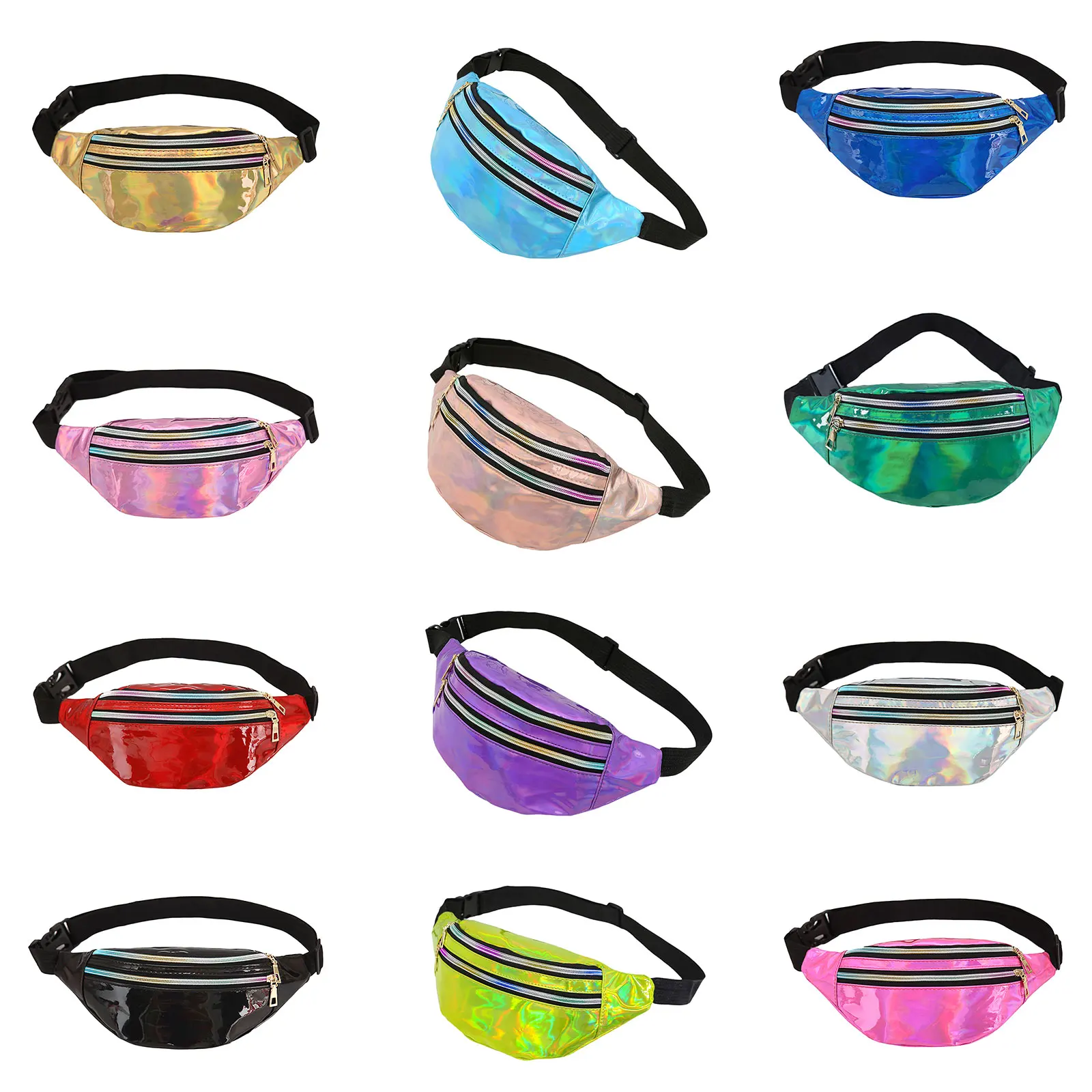 Sacs banane holographique - Kf s d a aabd bf df dd d be b sacs banane holographiques unisexes pour femmes et hommes sacs de taille laser argent sacs de poitrine - Ropa de festival