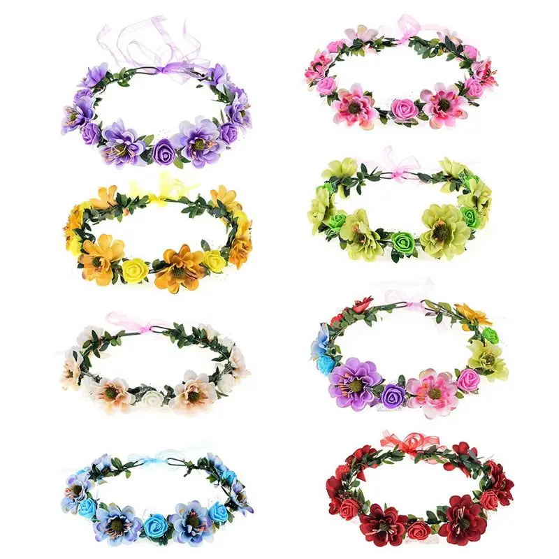 Flower crown headband - Kf s c f b bdb baf a ceb bfc bandeau fleurs de roses pour femmes l gant avec ruban r glable couronne florale guirlande de - Tenue de festival