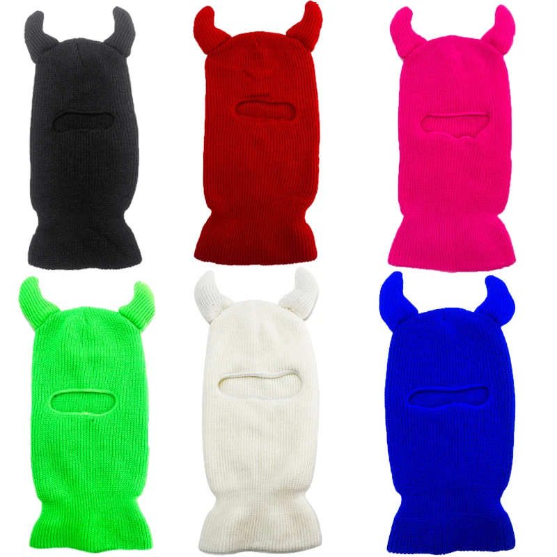Cagoule diable - Kf s f b b afe da d f f y k cagoule avec oreilles de monstre masque de ski bonnet solide avec d cor en corne - Ropa de festival