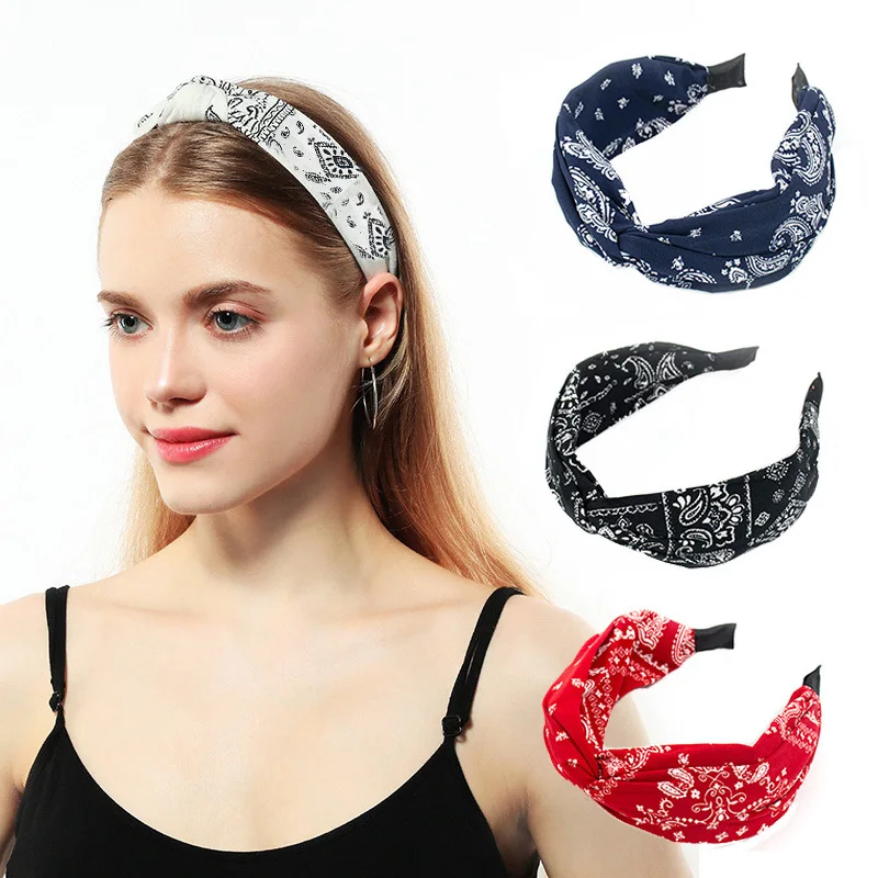 Bandana Headband - Kf sa e fedd baf d b d at cerceau cheveux large et doux pour femmes impression de fleurs de cajou bande de sauna ethnique - Ropa de festival