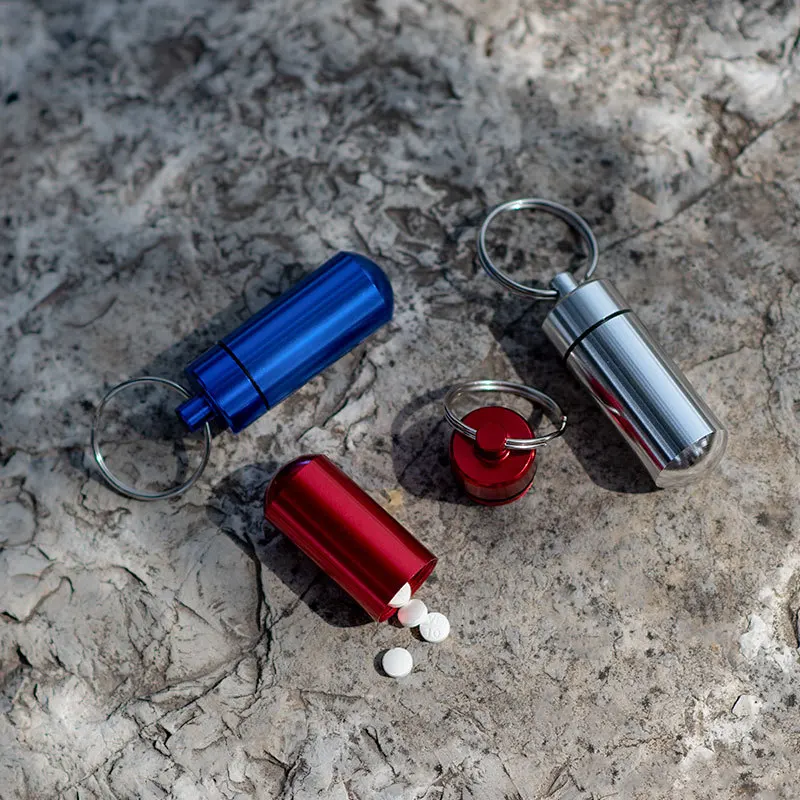 Porte clé boîte de rangement - Kf a b c feb bcd b e f ff bn mini pill case waterproof medicine storage box container bottle holder keychain portable outdoor metal pill box - Ropa de festival
