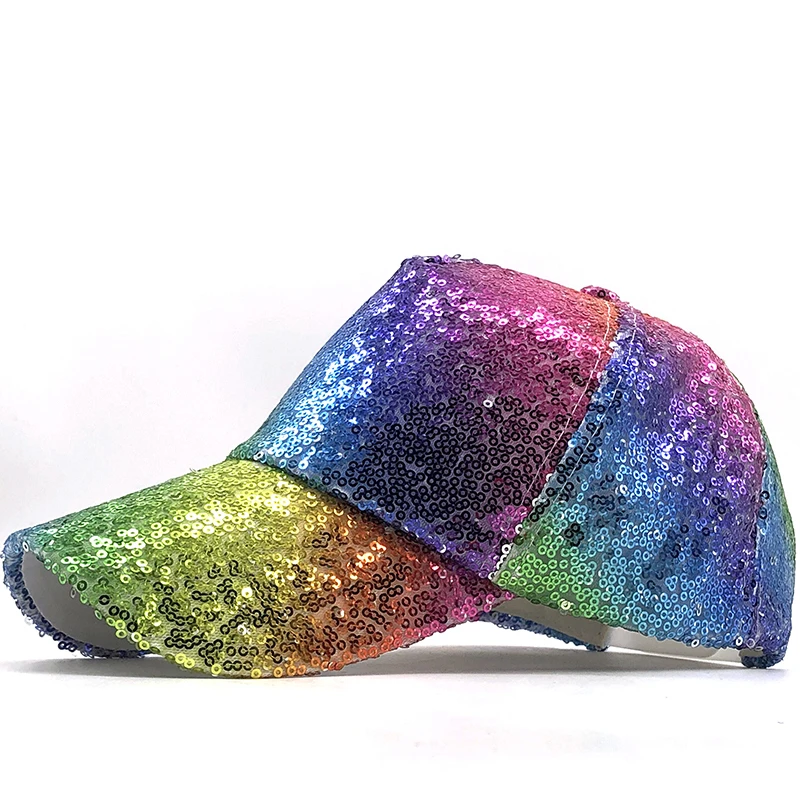 Casquette à paillettes arc-en-ciel - Kf h e fad c aa cf c baa casquette de baseball paillettes arc en ciel pour femmes chapeau d t en coton pour filles - Ropa de festival