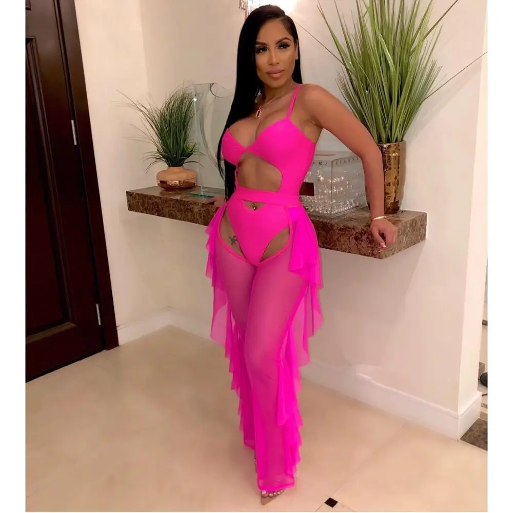 Tenue de festival à volant fluorescente - Kf htb w v scrqk rjszk q xyypxas bkld surv tement de festival pour femme tenue de club ajour e bretelles spaghetti costume de - Ropa de festival
