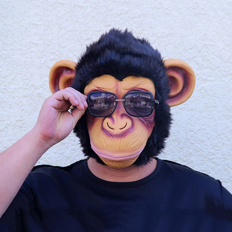 Latex Monkey Mask - Kf hbb e d fc bdd can masque de singe int gral en latex naturel orang outan et chimpanz d accessoire de cosplay - Tenue de festival