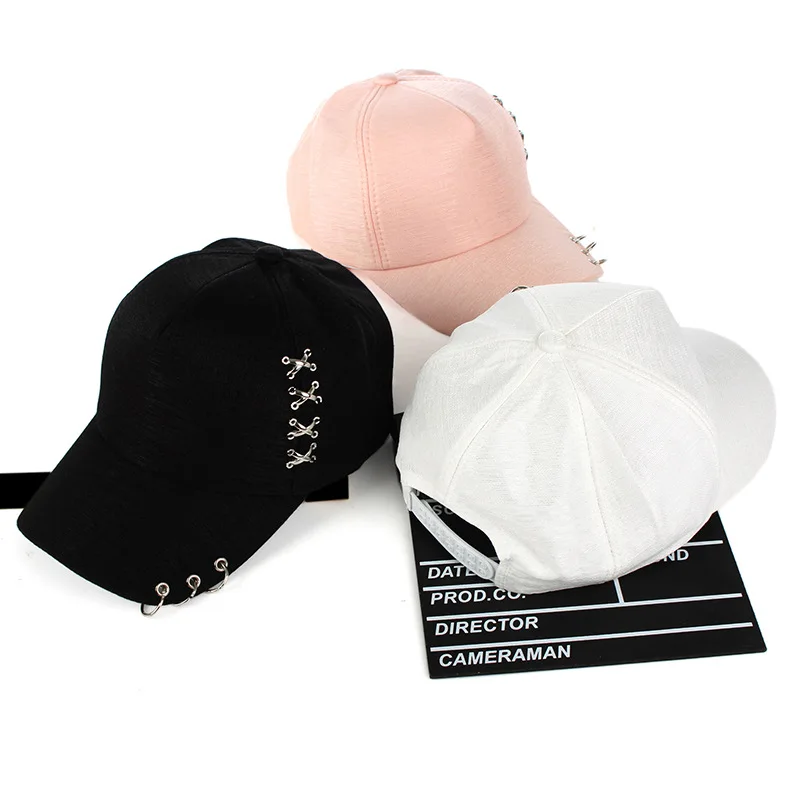 Casquette punk gothique à métal - Kf hff ff defc faf d ade d n garros casquette de baseball ajustable pour homme et femme chapeau respirant couleur unie simple avec anneau - Ropa de festival