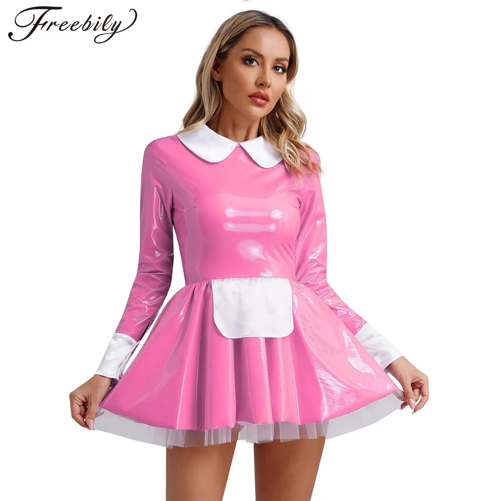 Latex French Maid Dress - Kf s ff a ba e fc f robe de femme de chambre fran aise en faux latex pour femme mini robe trap ze - Tenue de festival