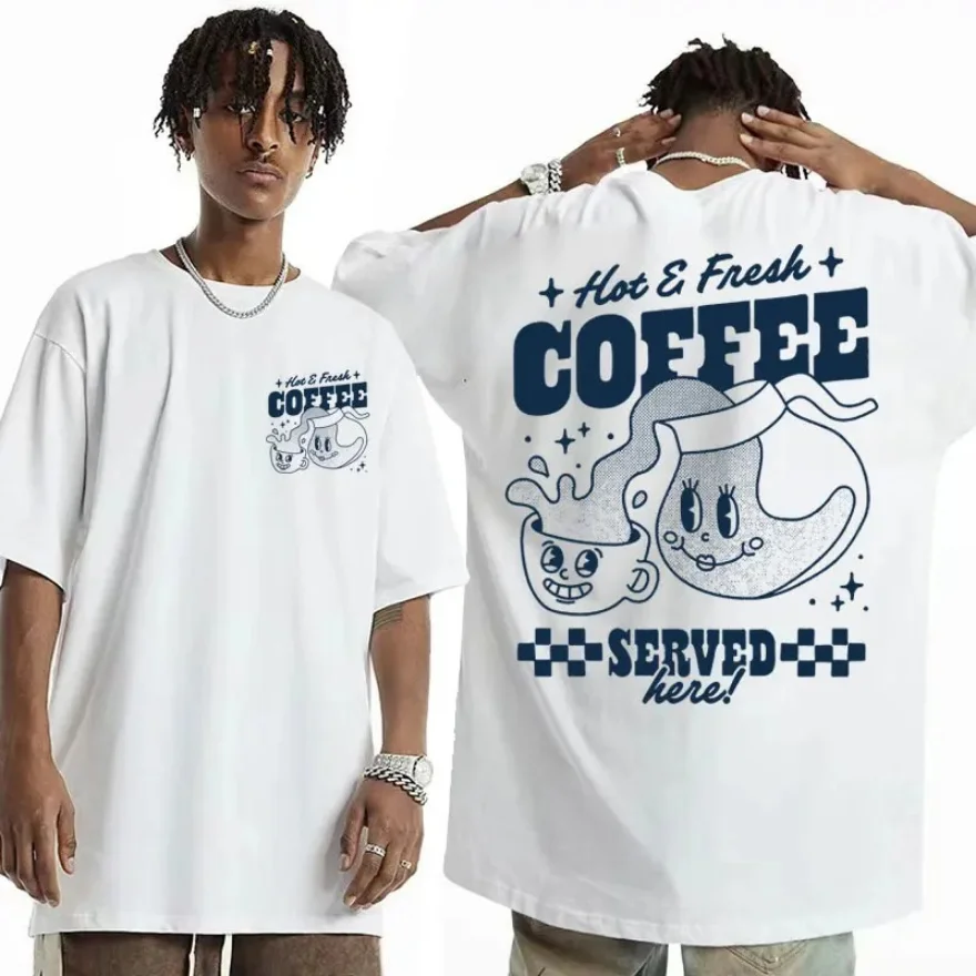 T-shirt Hot & Fresh Coffee - Kf s ca b acbab f b ff aa v t shirt pour homme et femme streetwear caf chaud et frais m me dr le mignon - Ropa de festival