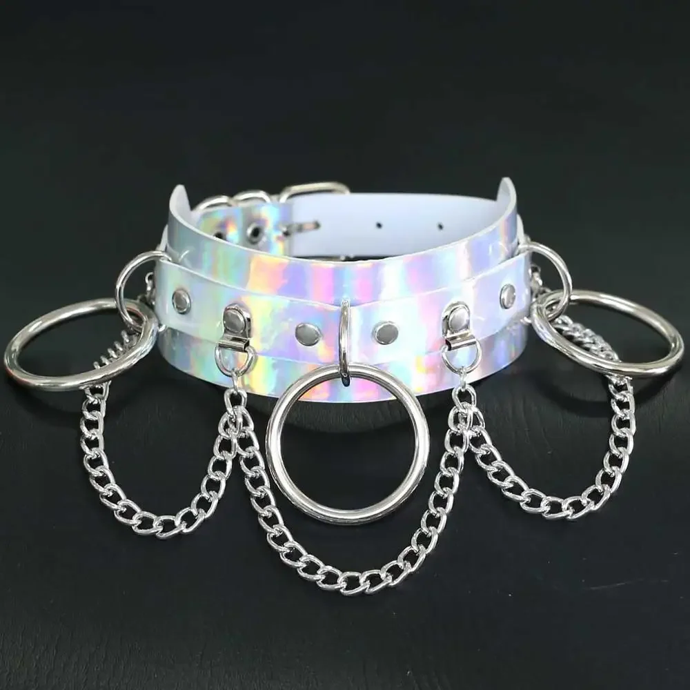 Collier holographique à chaîne punk - Kf s a a fa e b bdf a k collier holographique arc en ciel pour femme collier cha ne punk collier en cuir festival rave - Tenue de festival