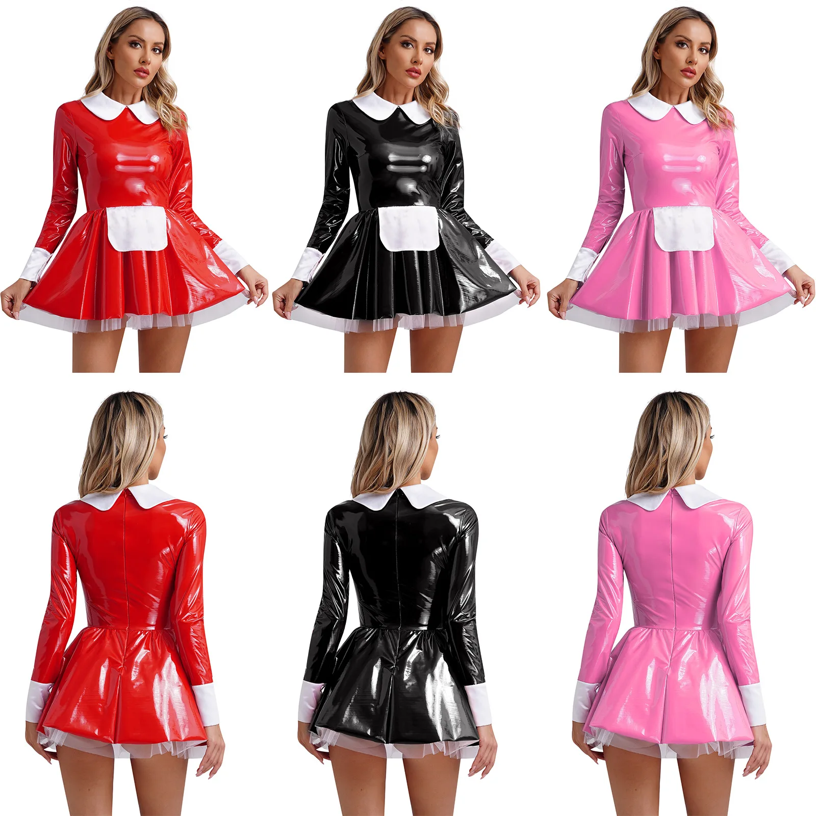 Latex French Maid Dress - Kf s dc cc e a f e ex robe de femme de chambre fran aise en faux latex pour femme mini robe trap ze - Tenue de festival