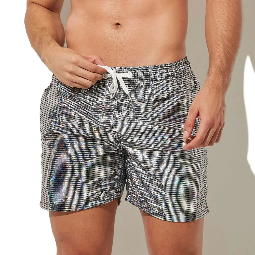 Holographic beach shorts - Kf s cddeba ab d b b l pantalon de plage imprim m tallique pour homme short de sport paillettes ceinture lastique s chage - Ropa de festival