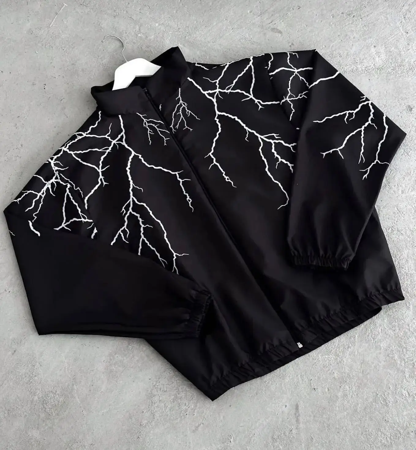 Veste zippée à motif de tonnerre - Kf s f ab c de b eecq vestes zipp es motif de pluie pour hommes et femmes streetwear hip hop vestes de sport - Tenue de festival