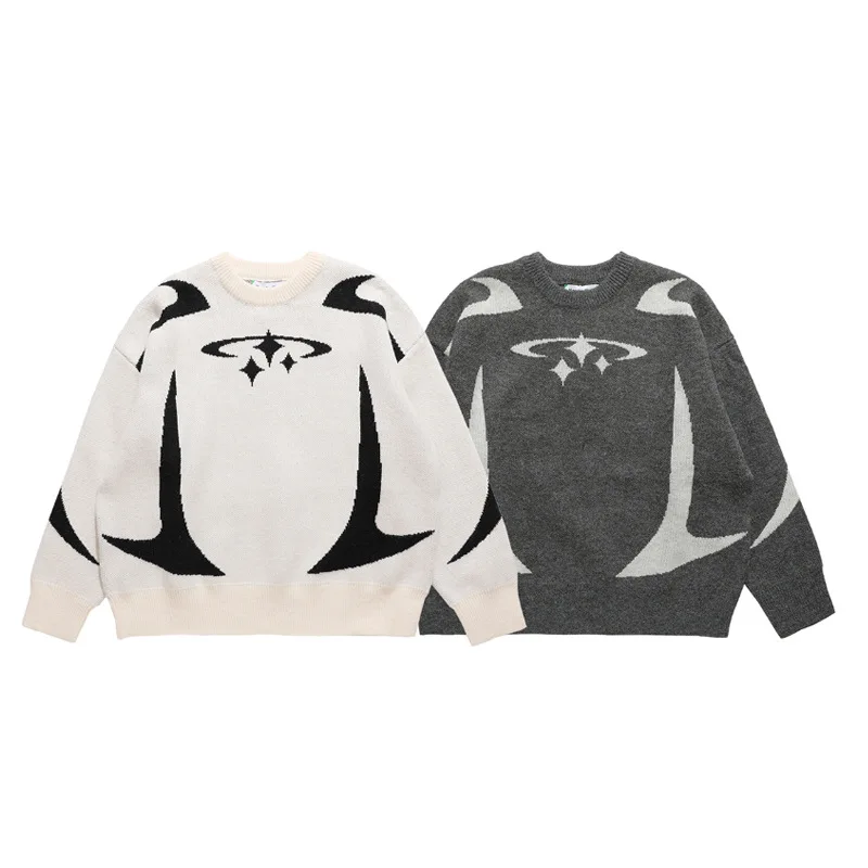 Y2K Knit Sweater - Kf s af e eca a d b f l pull r tro harajuku unisexe motif toile v tements esth tiques grande promotion y k automne et - Tenue de festival