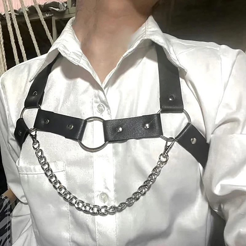 Leather harness with chain - Kf s ca db de a de ee x sangle de poitrine amusante en cuir sfp environhipster pour hommes sangle de poitrine sexuelle sangle en - Tenue de festival