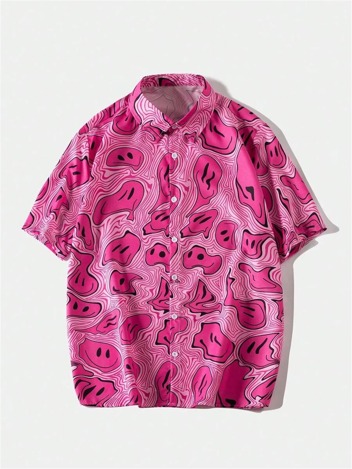 Chemise Acid smiley - Kf s d ffad bba b e fc ebo chemises hawa ennes manches courtes pour homme d contract es confortables revers de taille y - Ropa de festival