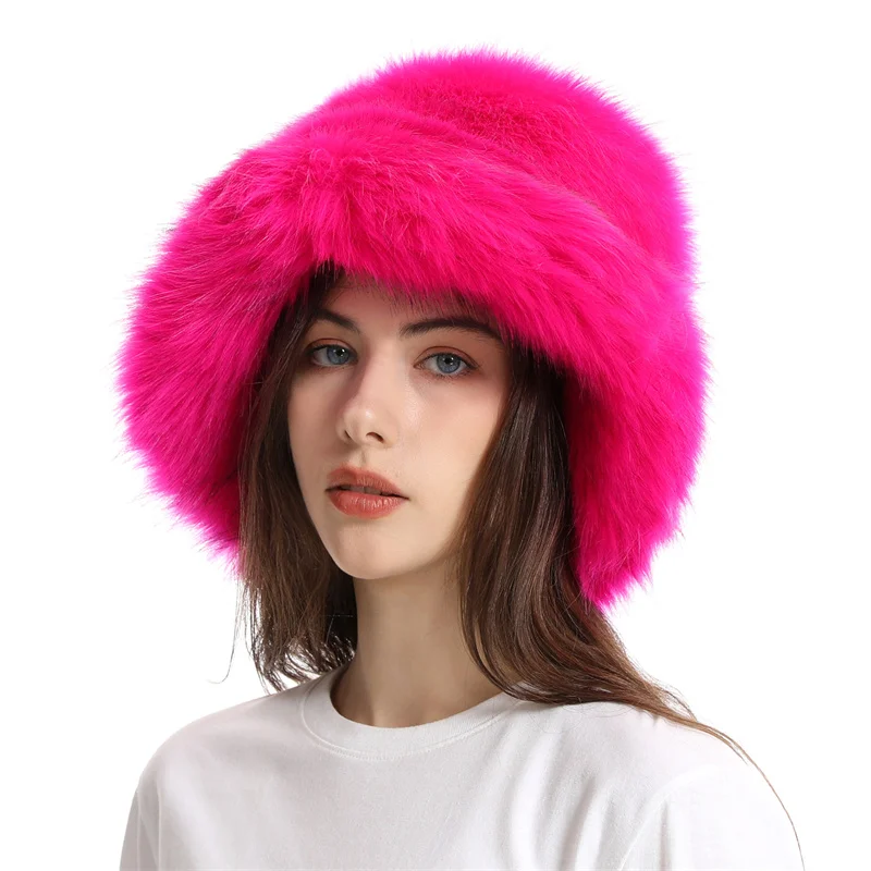 Soft Faux Fur Hat - Kf s e a bc fc b g chapeau moelleux en fausse fourrure pour femme violet optique chaude peluche dame luxe mode fourrure ander - Ropa de festival