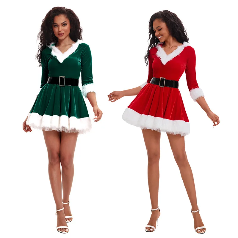 Mrs. Claus Dress - Kf s cb a adb bafbe acb ex robe de no l demi manches pour femmes costume de th me de no l populaire - Tenue de festival