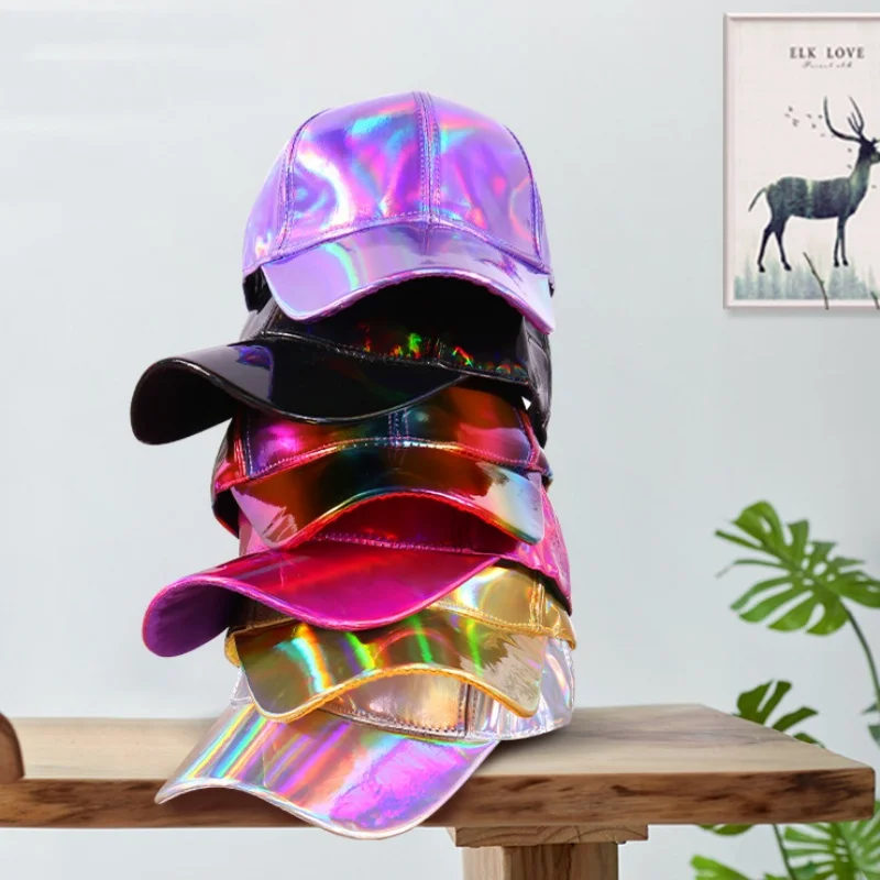 Casquette holographique - Kf s e a d cba df ac aa a w chapeau en cuir avec peau laser casquette d op rabilit couleur d grad e tendance de - Ropa de festival