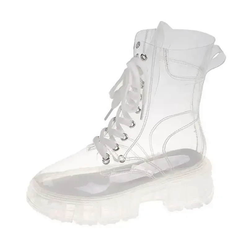 Transparent boots - Kf s ff f a ed f a c h chaussures transparentes pour femmes bottes de style cor en classique plateforme rehaussante bout rond chaussures de - Tenue de festival