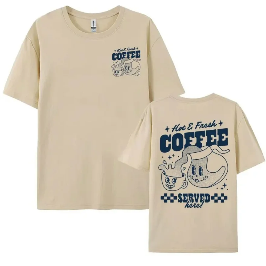 T-shirt Hot & Fresh Coffee - Kf s b d f d b d ab m t shirt pour homme et femme streetwear caf chaud et frais m me dr le mignon - Tenue de festival