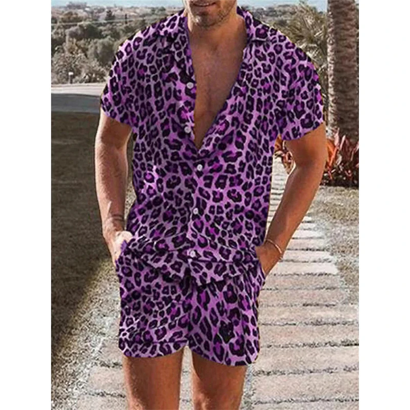 Leopard Print Shirt - Kf s b ec a a db a b e t shirt imprim l opard manches courtes pour hommes chemises de plage hawa ennes t shirts - Tenue de festival