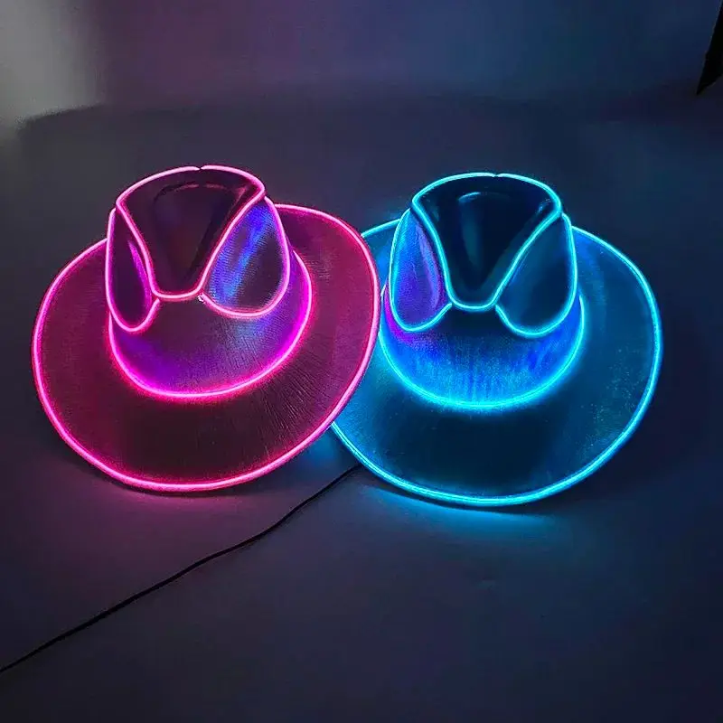 Chapeau de cowboy brillant à LED - Kf s bcae eec c bb a d a r chapeau de cowboy brillant led pour halloween casquette de rave barre lumineuse mexicaine chapeau au n - Ropa de festival