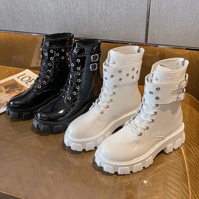Shiny Leather Boots - Kf s b d aded e e ce cn bottes de rin age en cuir brillant pour femmes bottes optiques astronomiques construction m tallique d - Tenue de festival