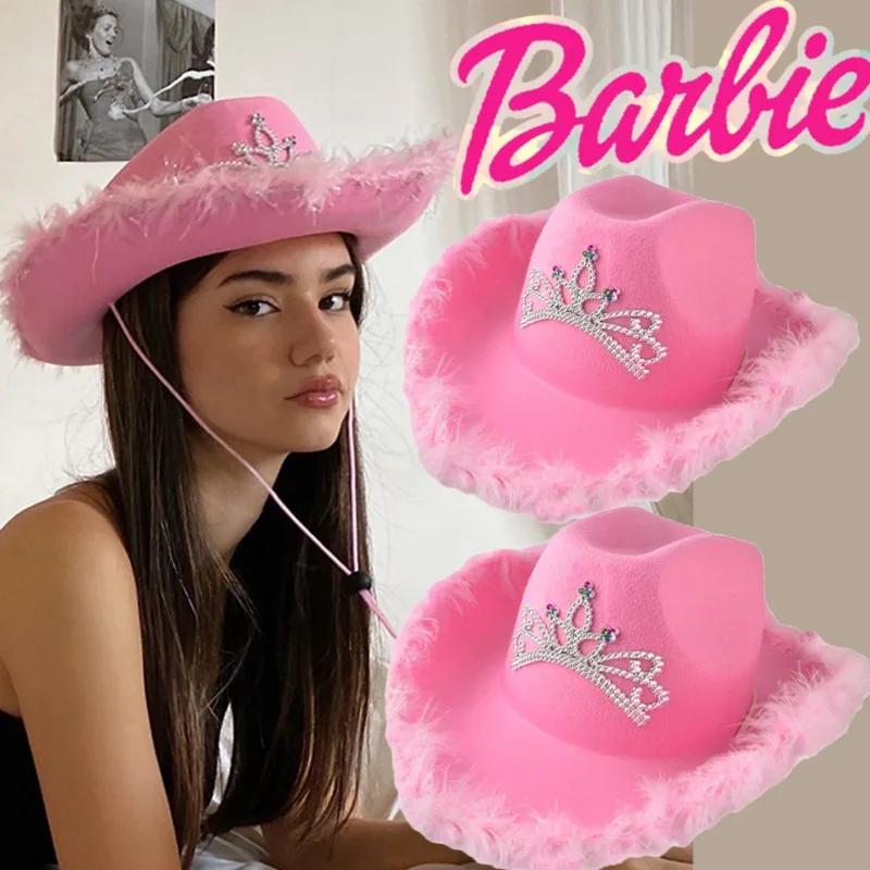 Barbie cowboy hats - Kf sa c c ff ae f a ee ca e chapeaux de cowboy large bord pour femmes et filles chapeaux western roses couronne scintillante casquettes en - Tenue de festival