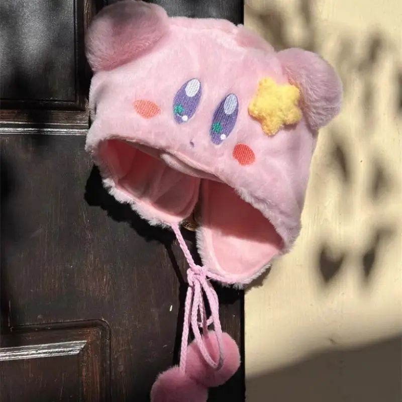 Kirby plush hat - Kf sa ccd c d ff au bonnet en peluche kawaii kirby pour filles dessin anim rose unis issement maintien au chaud mignon - Tenue de festival