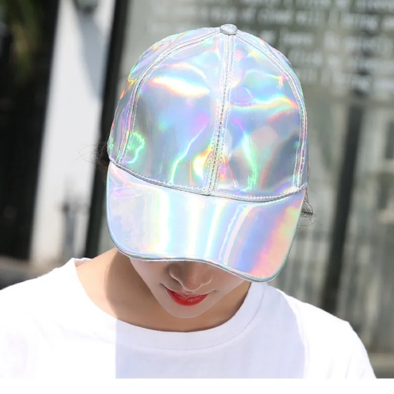 Casquette holographique - Kf sabb fa a ac bc f a ad b x chapeau en cuir avec peau laser casquette d op rabilit couleur d grad e tendance de - Ropa de festival