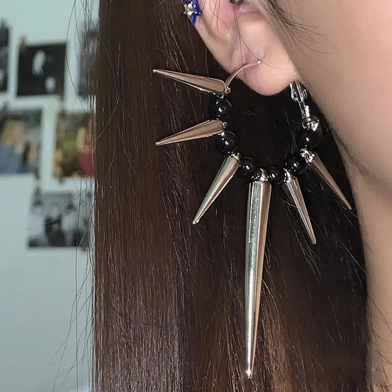 Creole spike earrings - Kf sb cfa b ee fa b bd ebfc y boucles d oreilles cr oles rivets pour femmes accessoires rock grunge boucles d oreilles hip hop - Tenue de festival