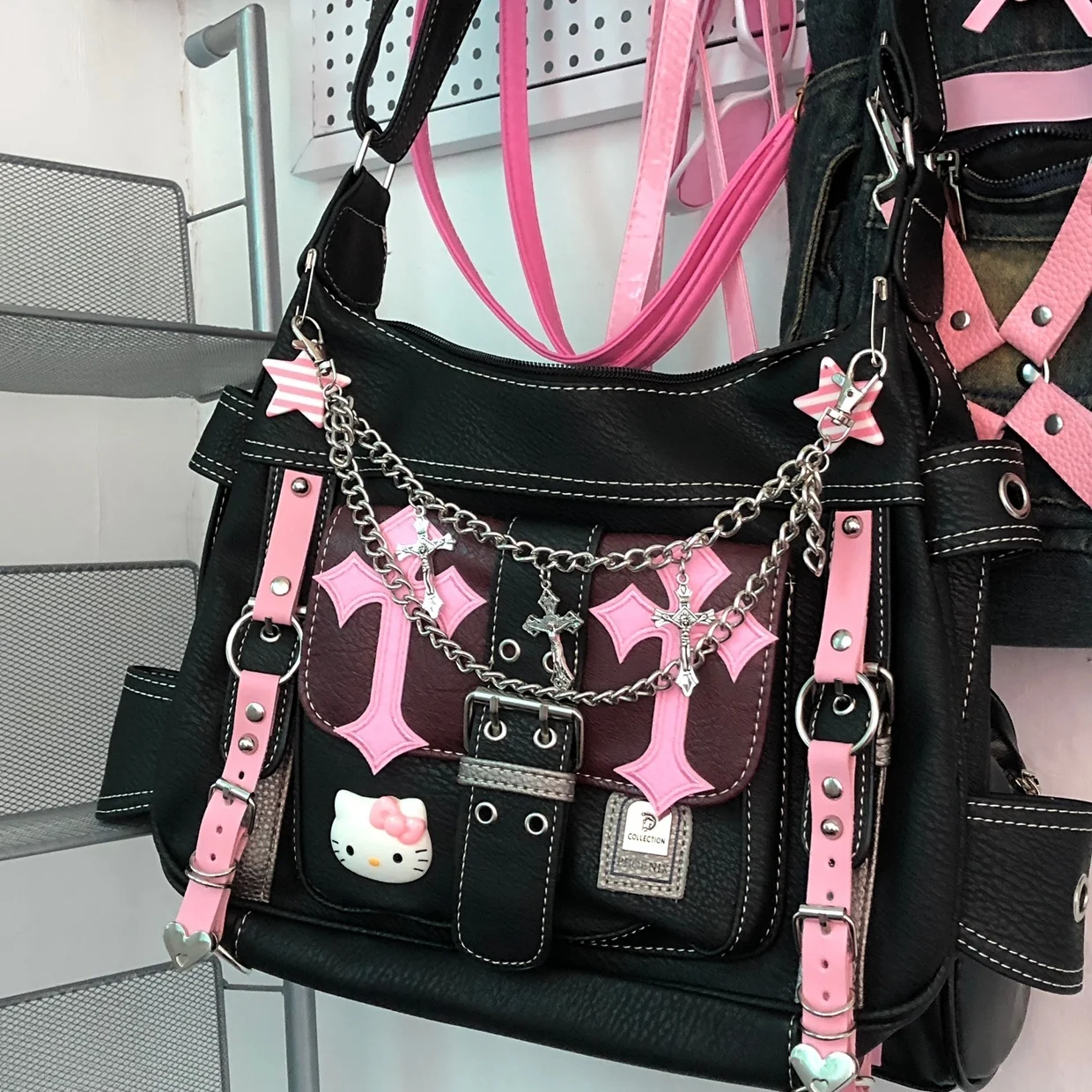 Sacs à bandoulière Hello Kitty gothique - Kf sb ac c acc dcea d c e k sacs bandouli re rose hello kitty sanurgente pour femmes sac main pour filles chaudes sac fourre - Tenue de festival