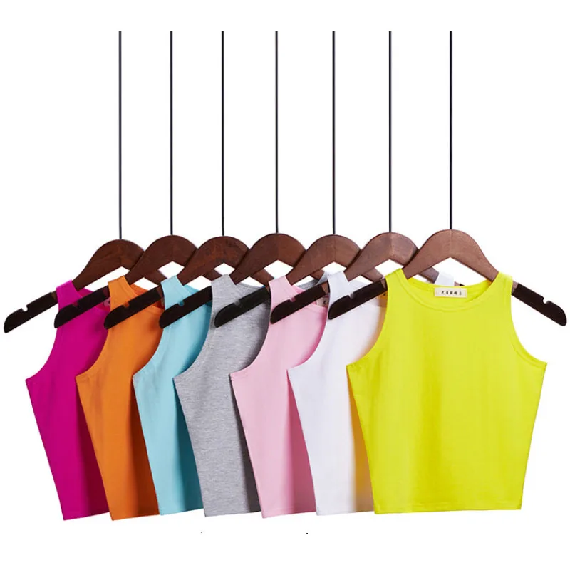 Débardeur monochrome - Kf sc b f e bc f dae c f bustier court en coton multicolore pour femme haut sexy haut court en fibre couleurs mode - Ropa de festival