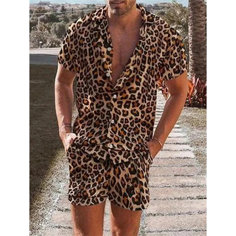 Leopard Print Shirt - Kf sc f fa a b b b dede c er t shirt imprim l opard manches courtes pour hommes chemises de plage hawa ennes t shirts - Tenue de festival