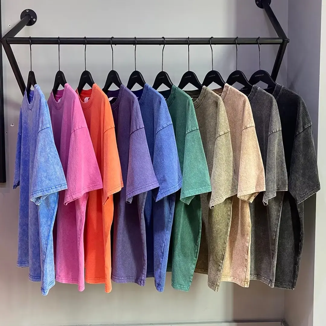 Washed oversized t-shirt - Kf sca c bab e bb f d a f e l t shirt r tro manches courtes pour hommes et femmes style am ricain poids lourd solide - Tenue de festival