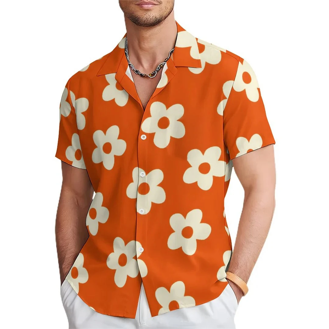 Floral shirt - Kf sdba b e d f c d d d r chemise florale destroy andrcasual pour hommes revers d t manches courtes violet orange fleur chemise hawa - Tenue de festival