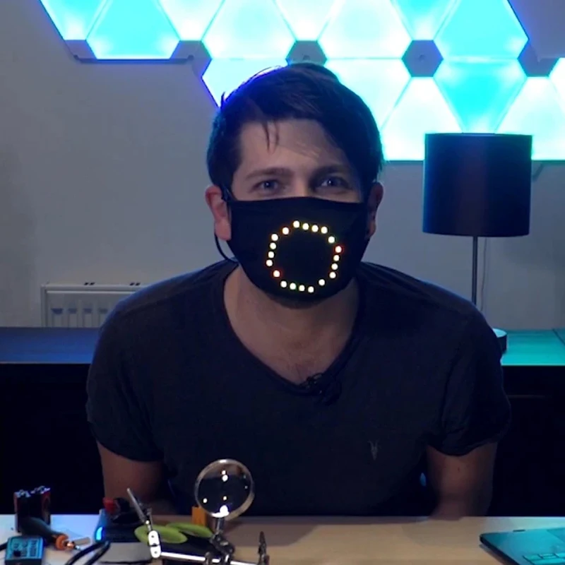 Masque à LED à activation vocale - Kf sdf e e cf c f d a b m couvre visage led activation vocale h ros vocaux son cancers actif respirant fournitures de f te - Ropa de festival