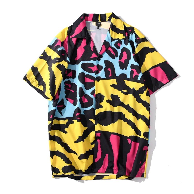 Retro Patchwork Leopard Shirts - Kf se b c eae a bde f d db dark icon chemises r tro l opard pour hommes patchwork vintage bouton dwon v tements streetwear - Ropa de festival