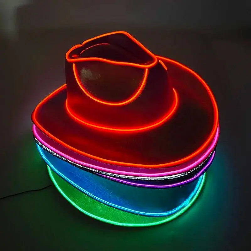 Chapeau de cowboy brillant à LED - Kf se d c db aeb d e cc i chapeau de cowboy brillant led pour halloween casquette de rave barre lumineuse mexicaine chapeau au n - Ropa de festival