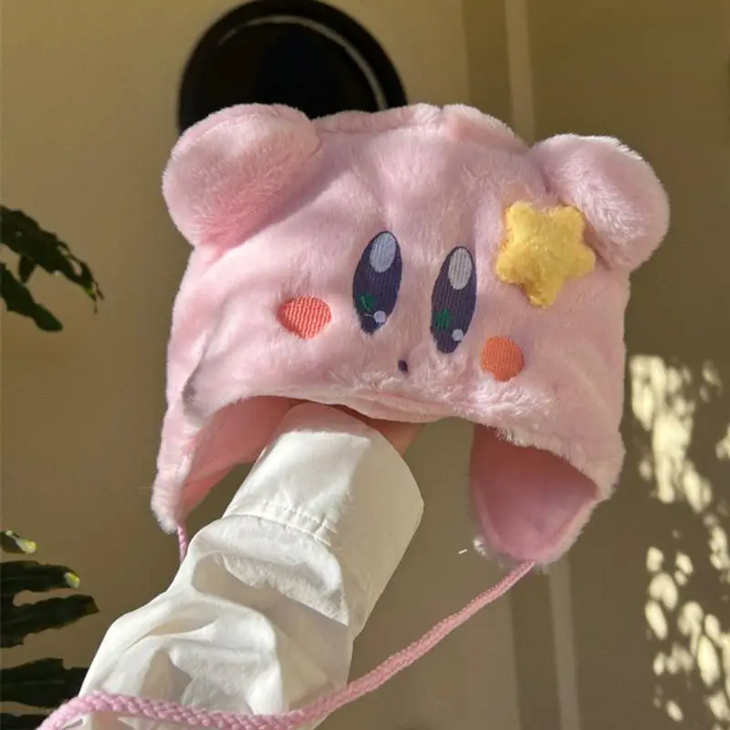 Kirby plush hat - Kf sf d ce d edff dca a d bonnet en peluche kawaii kirby pour filles dessin anim rose unis issement maintien au chaud mignon - Tenue de festival