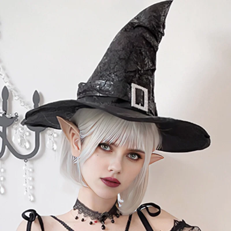 Chapeau de sorcière - Kf sf d edb cbf e b d b b s chapeaux de sorci re de carnaval pour femme chapeau de magicien plis noirs accessoire de costume - Ropa de festival