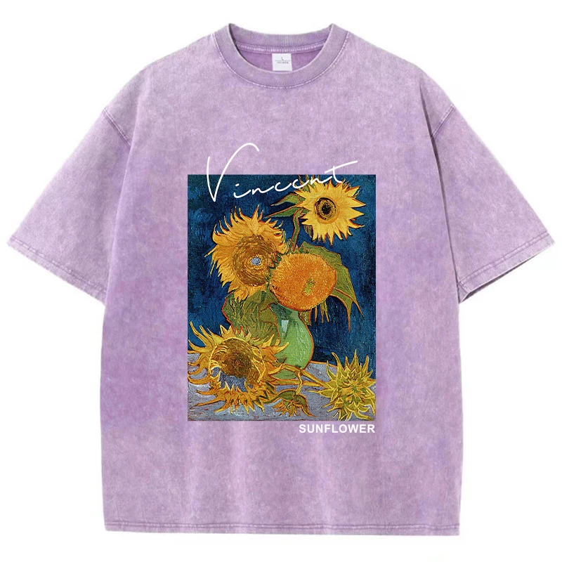 Oversized Van Gogh T-Shirt – Sunflowers - Kf s db e f f bb ba de f e j t shirt imprim van gogh tournesol pour homme coton v tement respirant et d contract - Tenue de festival