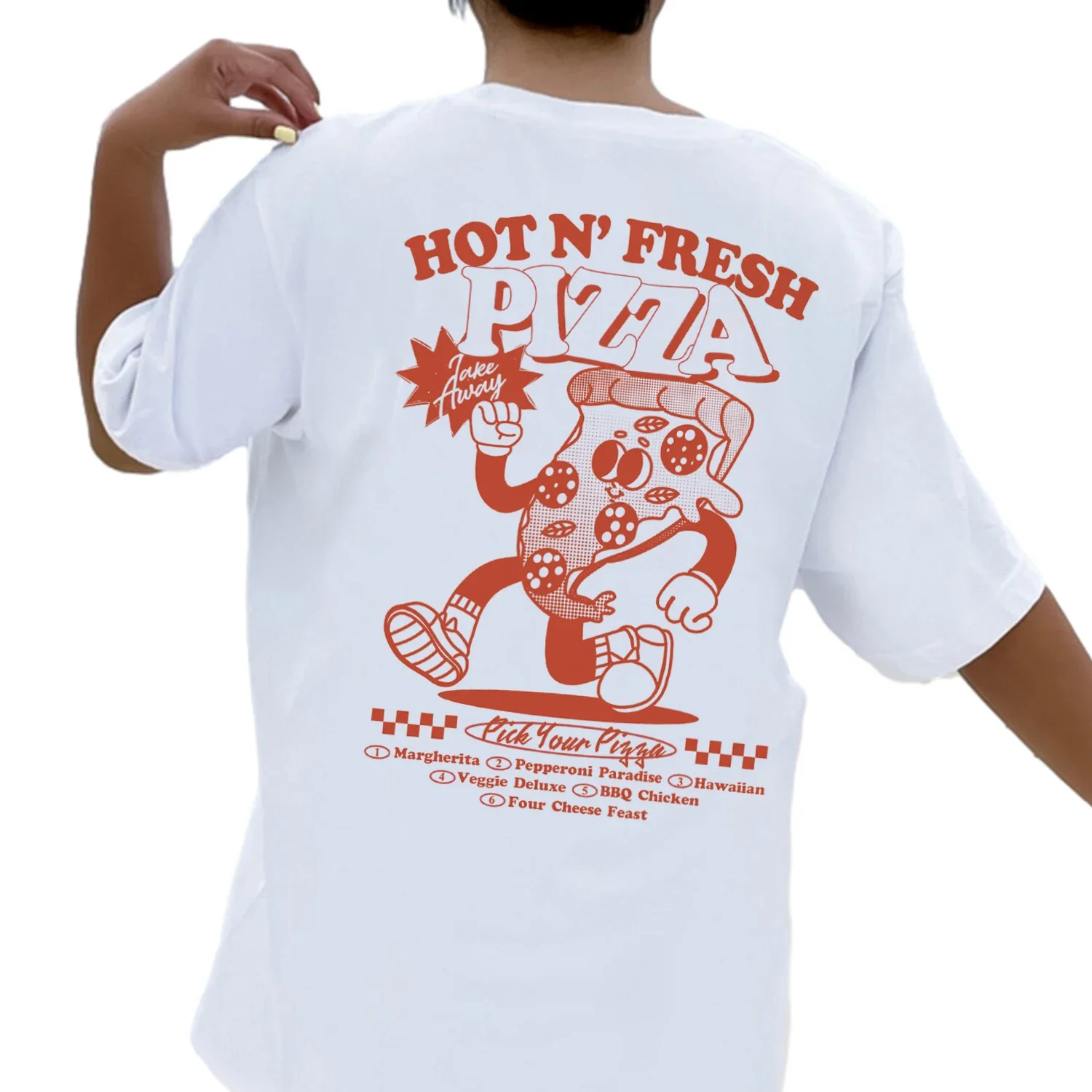 Hot N’ Fresh Pizza Oversized T-Shirt - Kf s b a e d c e e cf bf conomie graphiques harajuku college au dos pour femmes conomie r tro des ann es - Tenue de festival